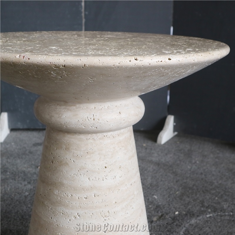 Chess Shape Beige Travertine Side Table