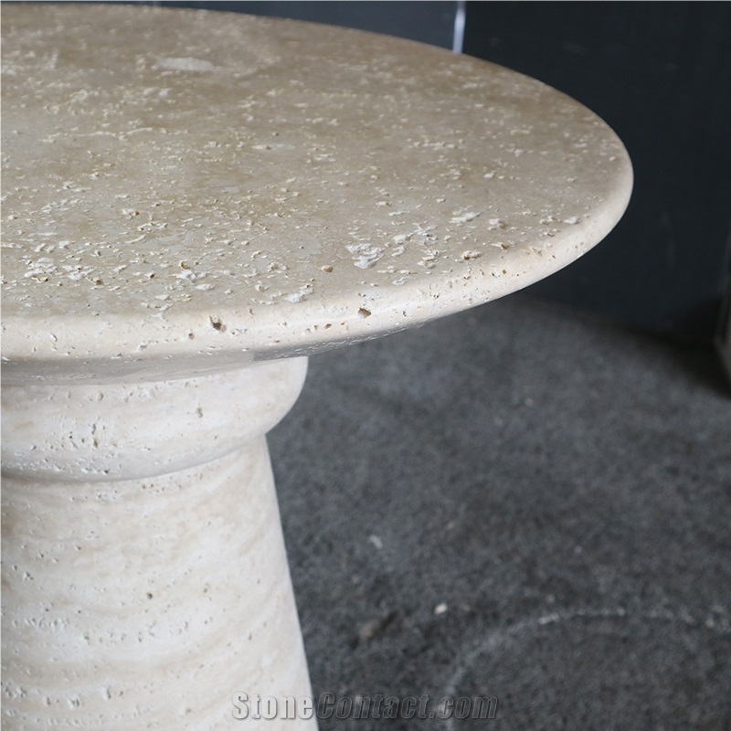 Chess Shape Beige Travertine Side Table