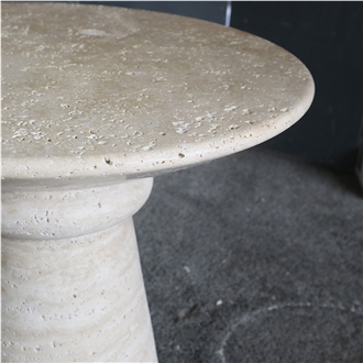 Chess Shape Beige Travertine Side Table