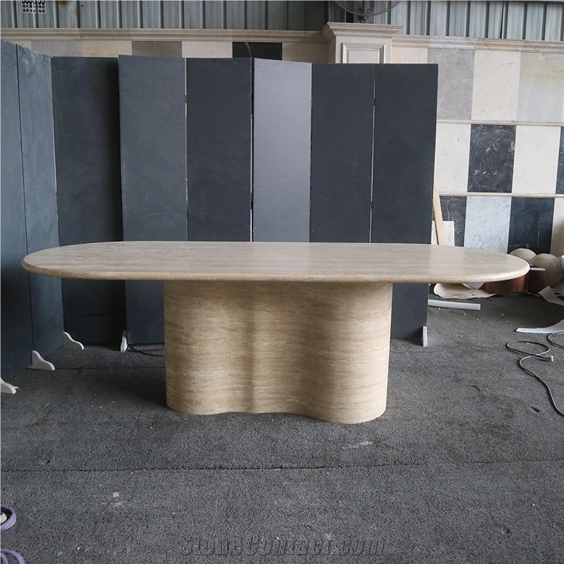 Nordic Oval Travertine Dining Table