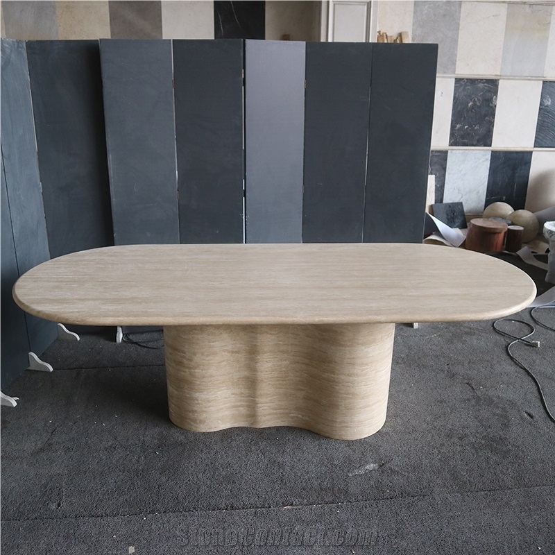 Nordic Oval Travertine Dining Table