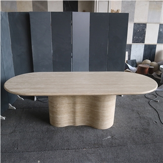 Nordic Oval Travertine Dining Table
