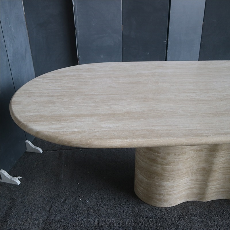 Nordic Oval Travertine Dining Table