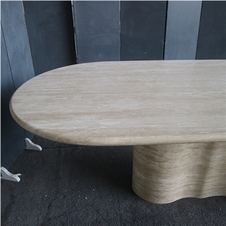 Nordic Oval Travertine Dining Table