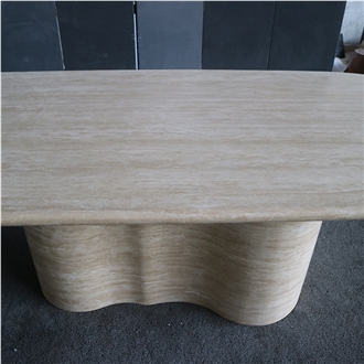 Nordic Oval Travertine Dining Table
