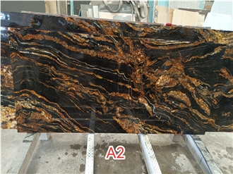 Polished Cosmic Gold Black Granite Slabs