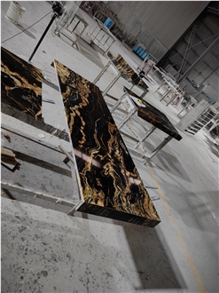Polished Cosmic Gold Black Granite Slabs