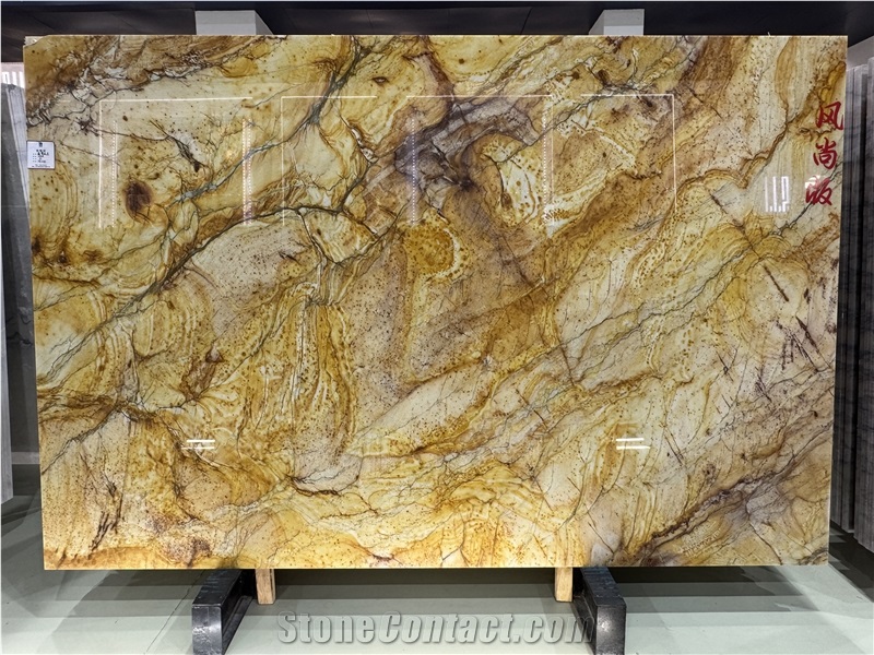 Apache Yellow Brazil Polished Quartzite  Slabs For Bathroom