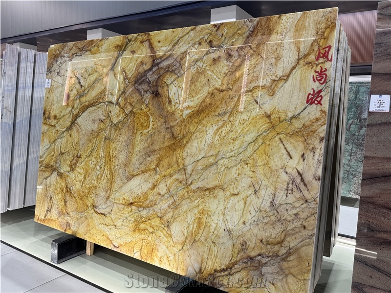 Apache Yellow Brazil Polished Quartzite  Slabs For Bathroom