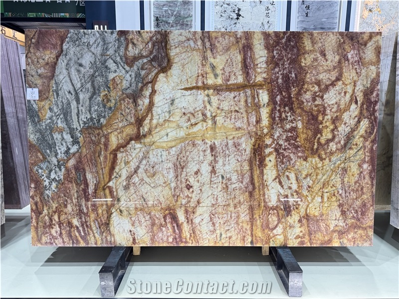 Damask Red Brazil Quartzite Slabs For  Bathroom Wall
