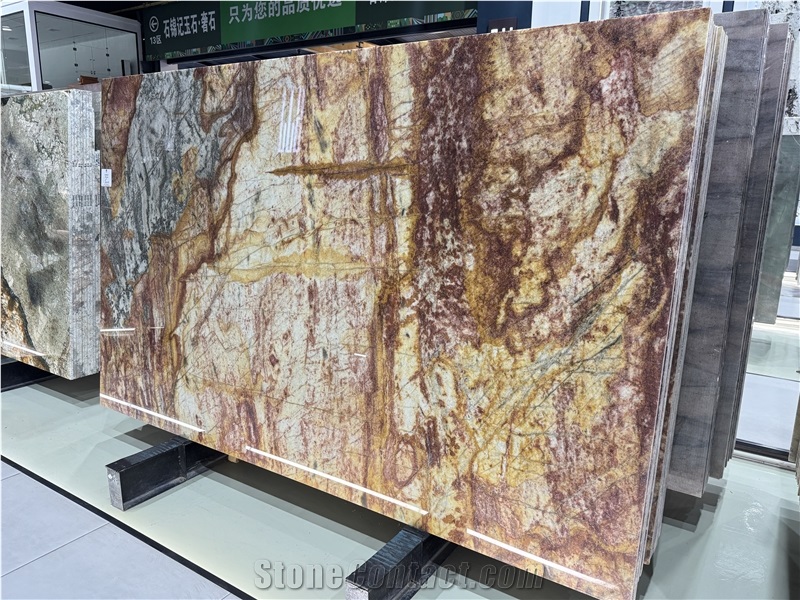 Damask Red Brazil Quartzite Slabs For  Bathroom Wall