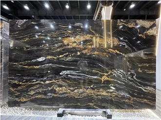 Natural Luxury Cosmic Black Gold Granite Countertop
