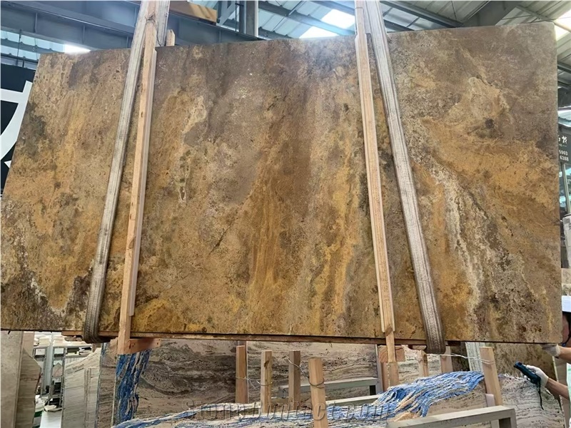 Cross Cut Natural Gold Travertine Slabs