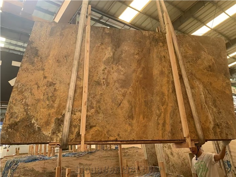 Cross Cut Natural Gold Travertine Slabs