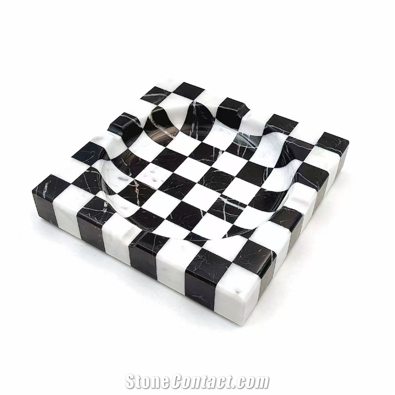 Customized Mixed White And Black Natural Stone Ashtray