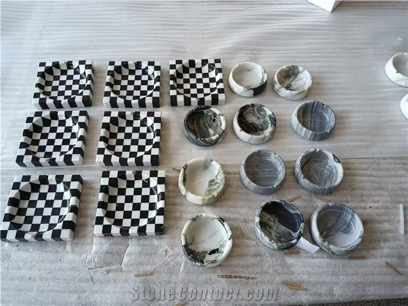 Customized Mixed White And Black Natural Stone Ashtray