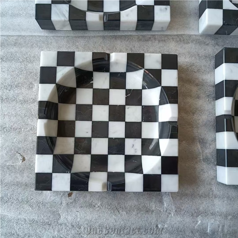 Customized Mixed White And Black Natural Stone Ashtray