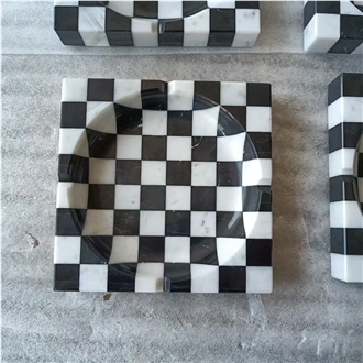 Customized Mixed White And Black Natural Stone Ashtray