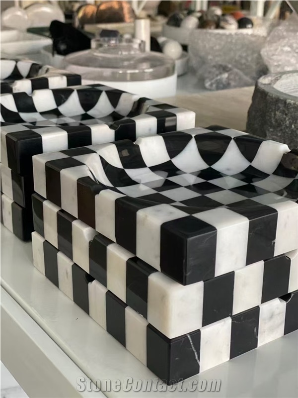 Customized Mixed White And Black Natural Stone Ashtray