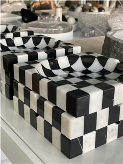 Customized Mixed White And Black Natural Stone Ashtray