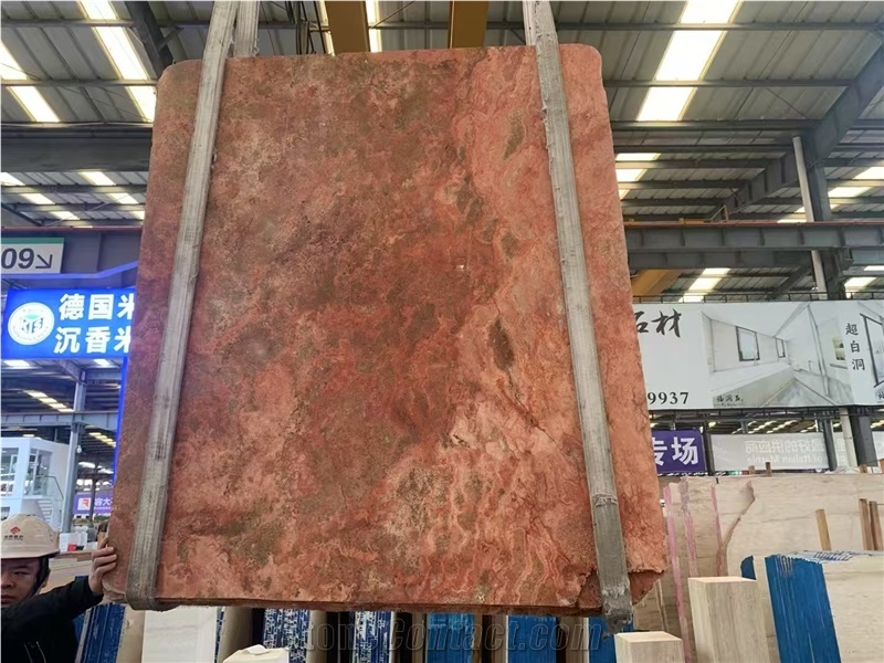 Red Travertine Cross Cut Slab And Tiles