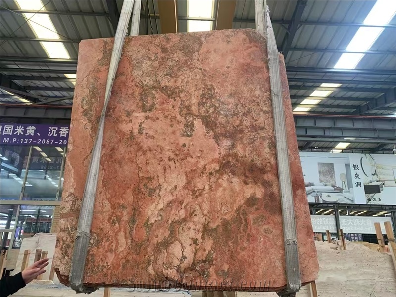 Red Travertine Cross Cut Slab And Tiles