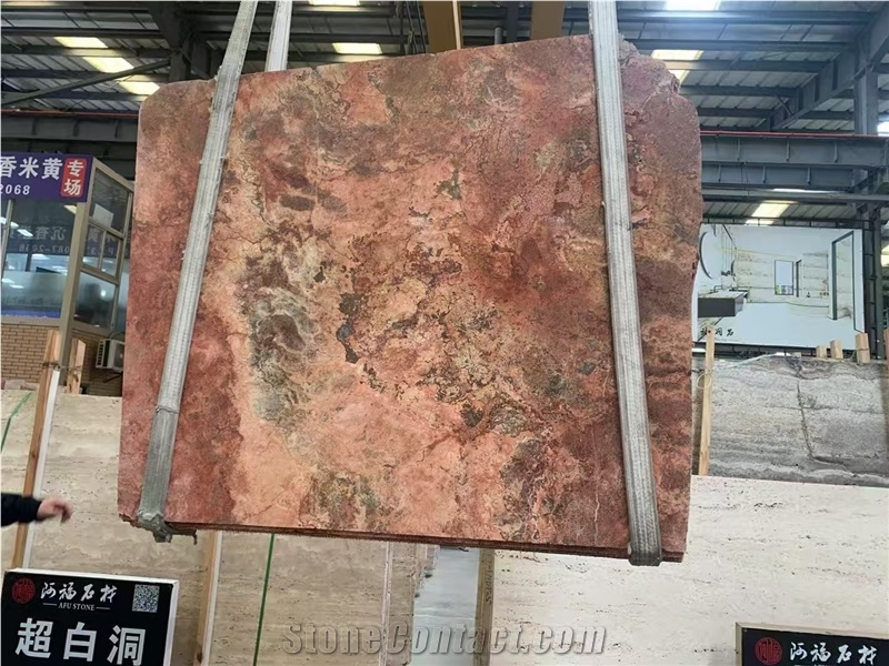 Red Travertine Cross Cut Slab And Tiles