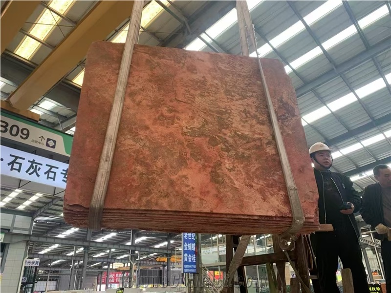 Red Travertine Cross Cut Slab And Tiles