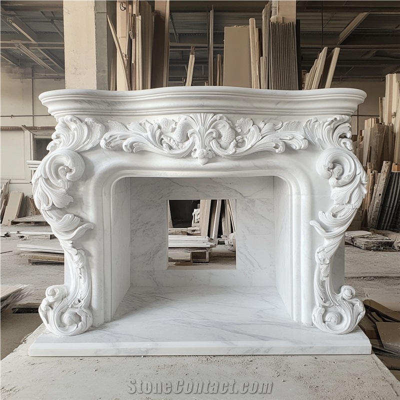 JSY Bianco Carrara Marble Fireplace Mantel
