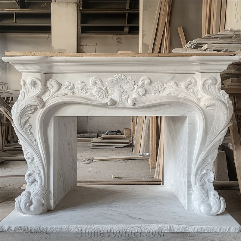 JSY Bianco Carrara Marble Fireplace Mantel