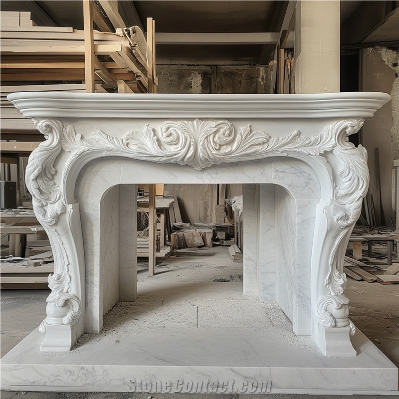 JSY Bianco Carrara Marble Fireplace Mantel