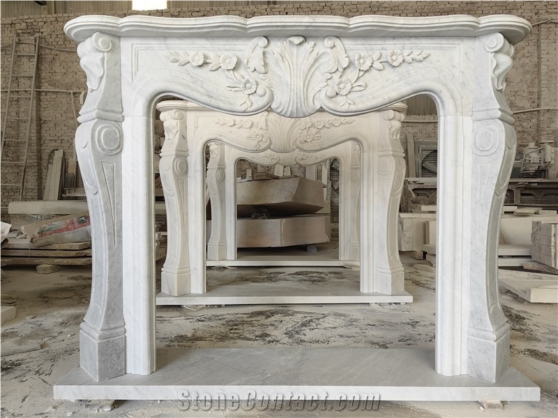 JSY Bianco Carrara Marble Fireplace Mantel