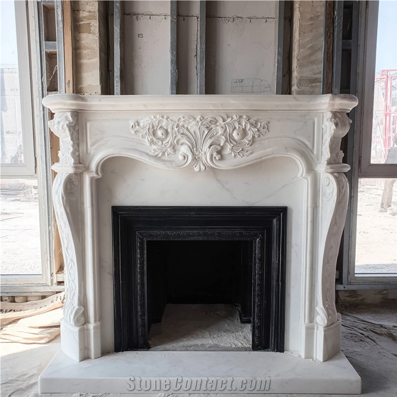 JSY Cary Ice Jade Marble Fireplace Mantel