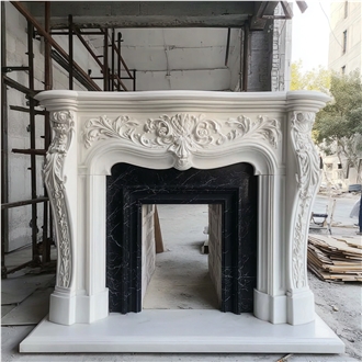 JSY Cary Ice Jade Marble Fireplace Mantel