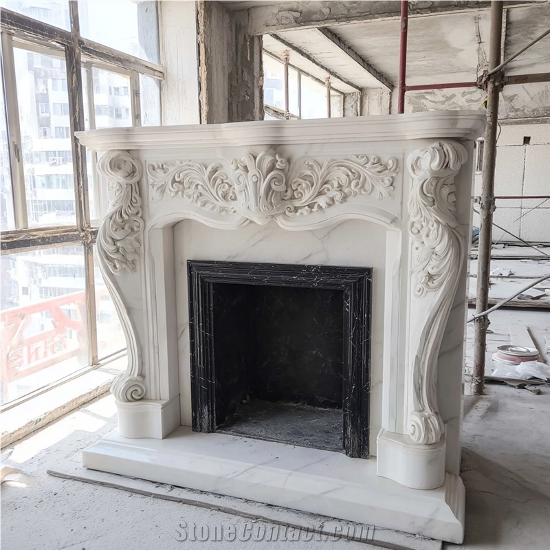 JSY Cary Ice Jade Marble Fireplace Mantel