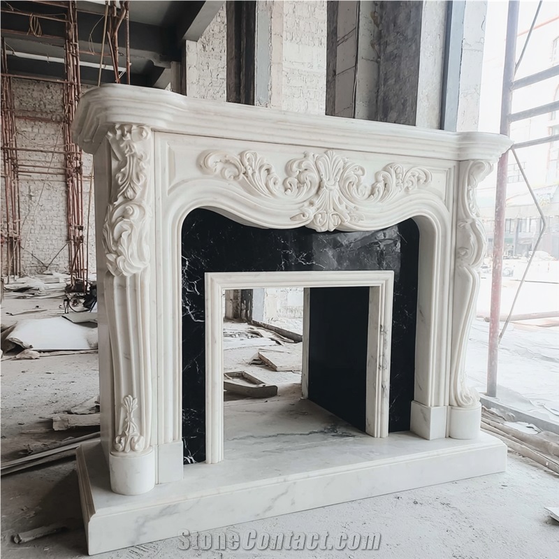 JSY Cary Ice Jade Marble Fireplace Mantel