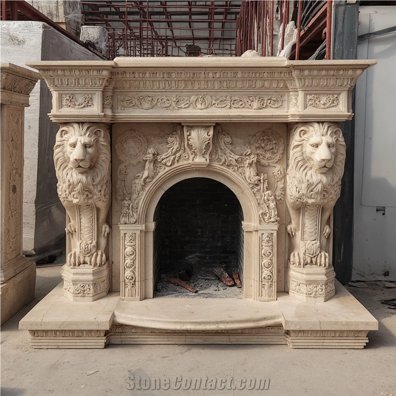 JSY Jura Beige Limestone Fireplace