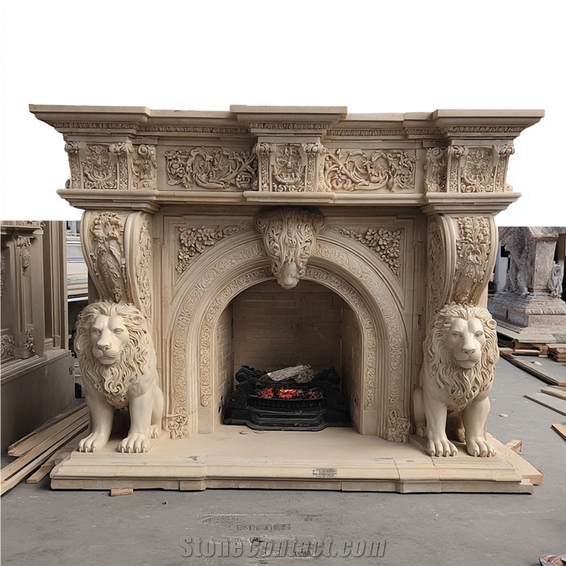 JSY Jura Beige Limestone Fireplace
