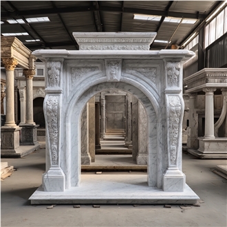 JSY The Palissandro White Marble Traditional Carved Fireplace Mantel