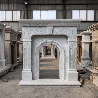 JSY The Palissandro White Marble Traditional Carved Fireplace Mantel