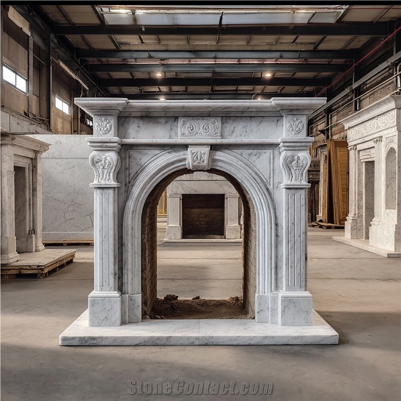 JSY The Palissandro White Marble Traditional Carved Fireplace Mantel