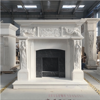 JSY White Ice Jade Marble Fireplace Mantel