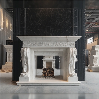 JSY White Ice Jade Marble Fireplace Mantel