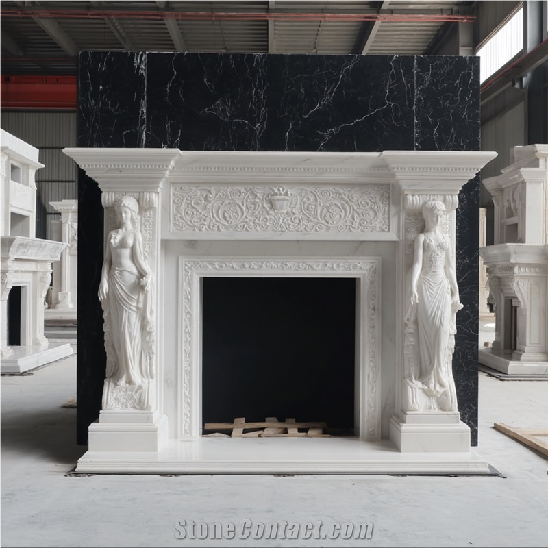 JSY White Ice Jade Marble Fireplace Mantel