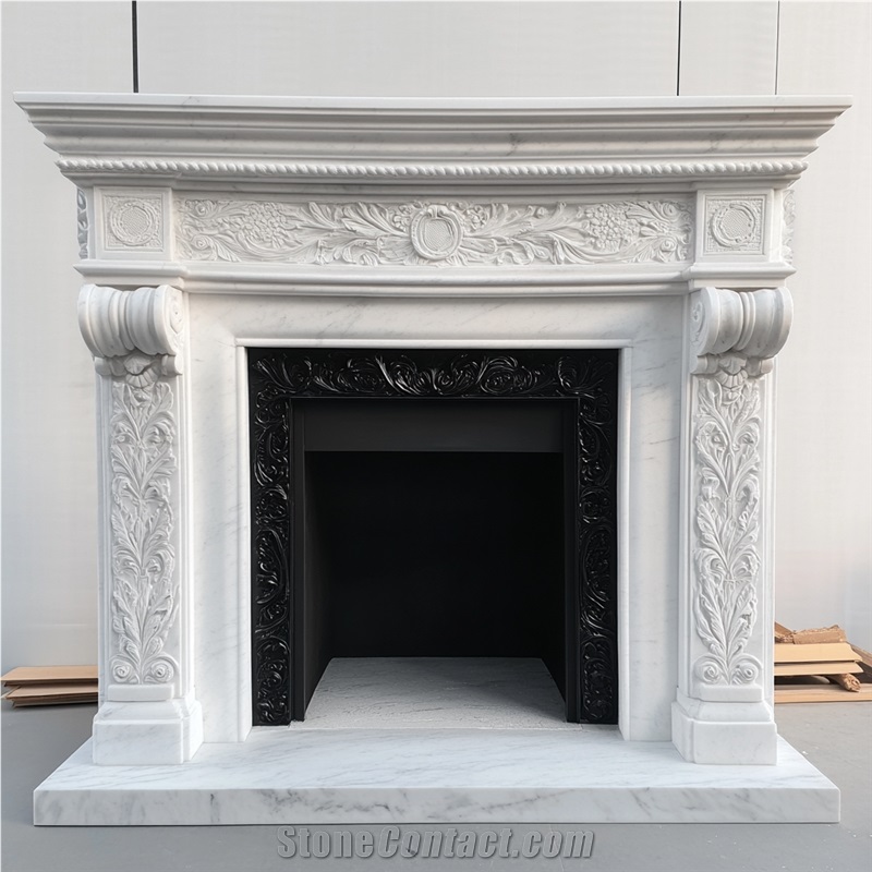 JSY White Marble Fireplace Frame