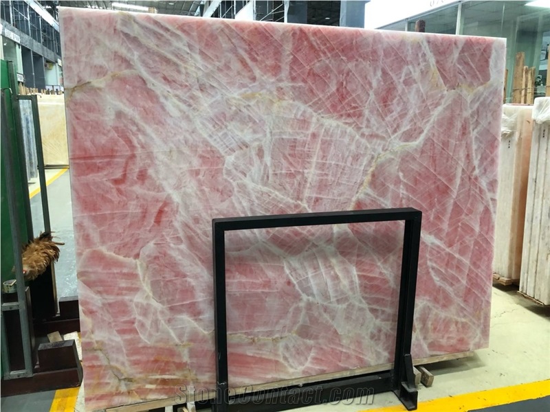 Customized Size TV Wall Decoration Pink Onyx Slabs