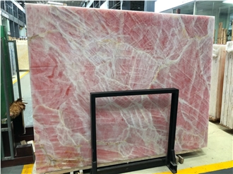 Customized Size TV Wall Decoration Pink Onyx Slabs