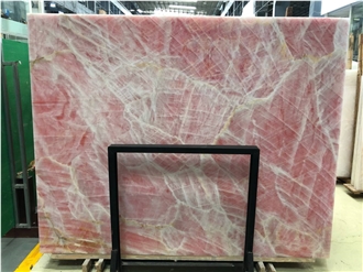 Customized Size TV Wall Decoration Pink Onyx Slabs