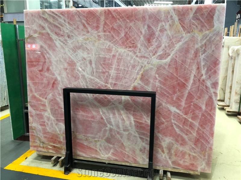 Customized Size TV Wall Decoration Pink Onyx Slabs