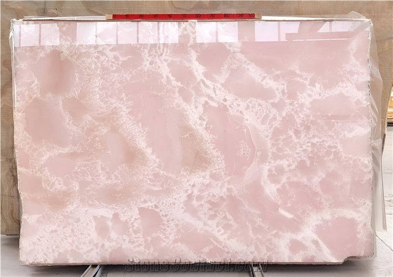 Customized Size TV Wall Decoration Pink Onyx Slabs